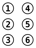 schematic diagram of 6-dot braille cell with numbered dots